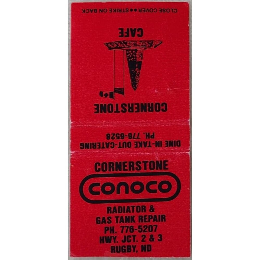 Vintage Matchbook Cover Cornerstone Cafe Conoco Rugby ND North Dakota Bobtail